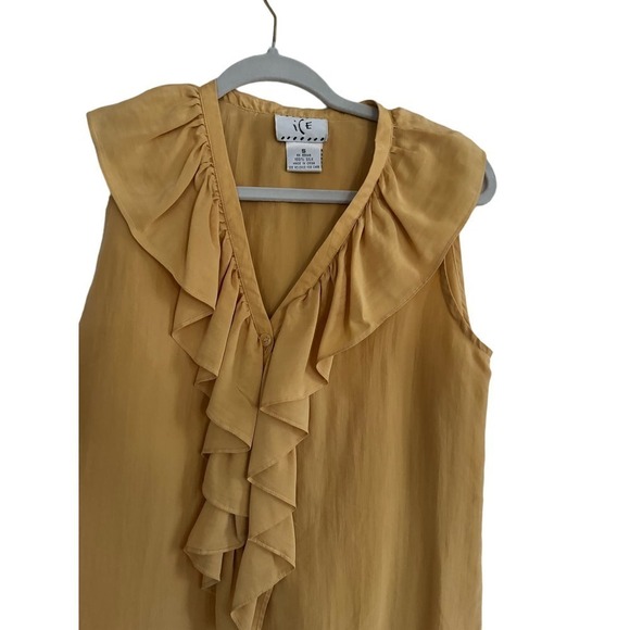 Vintage Silk Sleeveless Blouse Size Small Yellow Ruffle - Picture 4 of 6